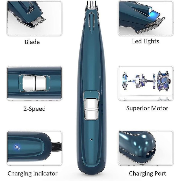 Husdjurshårklippare med LED-ljus, professionell husdjurshårklippare kompatibel med hundar och katter, USB-laddning