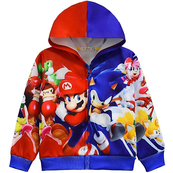 Barn Super Mario Bros 3D Trykk Hoodie Zip Jakke Frakk Lang Ermet Hettestropp Topper Julegave For 4-9 År B 5-6 Years