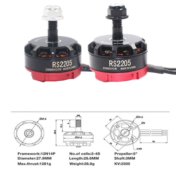 Rc Rs2205 2205 2300kv børsteløs motor til 2-6s 20a/30a/40a Esc Fpv Rc Qav250 X210 Drone Multicopter As shown