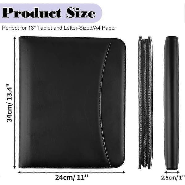 Læder Padfolio Portfolio Mappe Organizer, med 20 siders notesblok & 13\" tablet sleeve, til A4 mænd kvinder