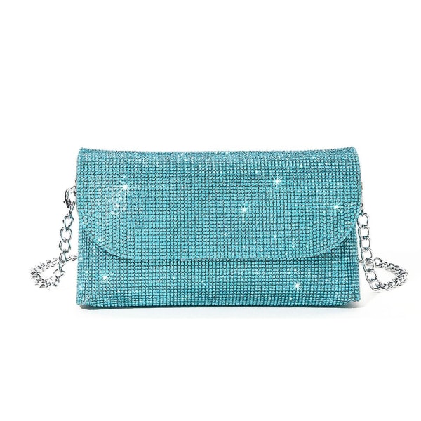 Glitter Evening Clutch Bag för Kvinnor Kedja Axelväska Bröllopsfest Handväska Blue