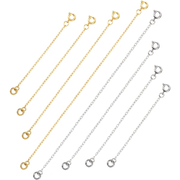 Forlængerarmbånd forlængerkæde i rustfrit stål forlængerkæder til smykkefremstilling, 8 stykker, sølv og guld