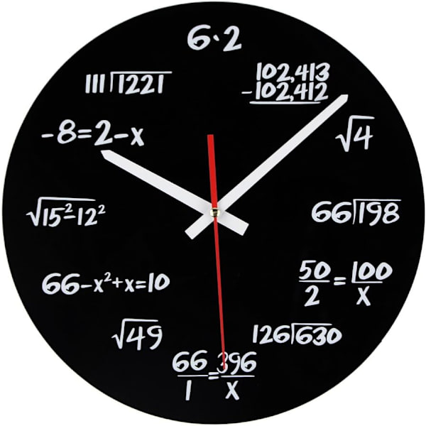 Matematisk ur, unikt vægurdesign Nyhed Matematik ligning ur - Hver time markeret af en simpel matematisk ligning (sort)