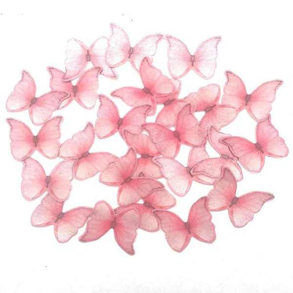 Ätbara Våffelpappersfjärilar Set med 48 Rosa Tårtdekorationer, Cupcake Toppers (FMY)