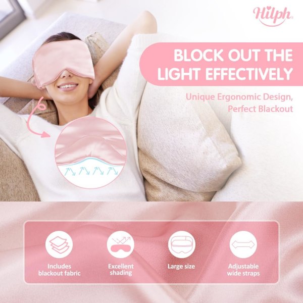 Sovemaske, gjenbrukbar sovemaske, 100 % blackout sateng sovemaske for sidesover, justerbart pannebånd for reiseyoga-lurer – rosa