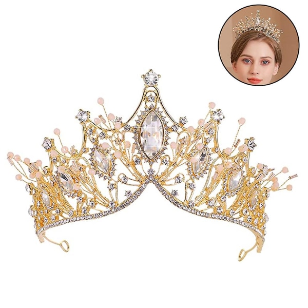 Dronning Krone Gotisk Rhinestone Bryllup Tiaraer Og Krone Til Brud Håndlavet Krystal Hovedbånd Tiara Til Kvinder Bryllup Halloween Faire Kostume Fødselsdag M Gold
