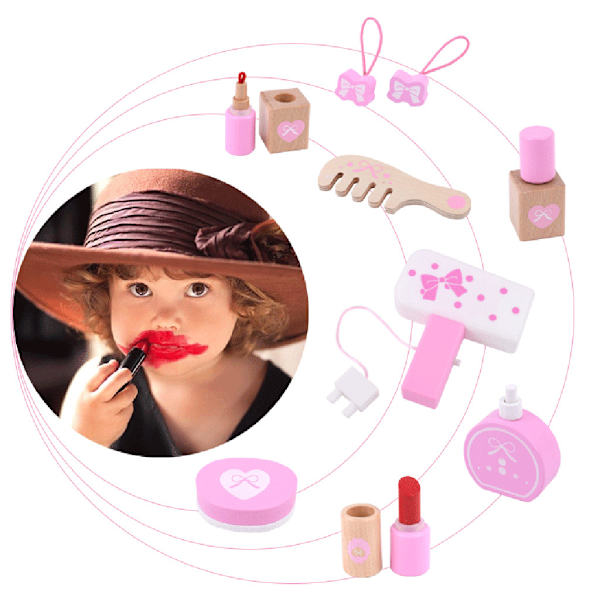 Barnens Trä Simulering Flicka Prinsessa Makeup Kosmetisk Väska Set Leksak