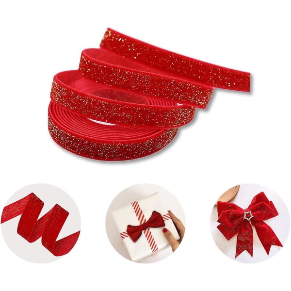 Rødt bånd 10 mm (10 m), mørkerødt guld fløjlsvæv, dekorativt gavebånd Fint bånd stofbånd til bryllup, dåb og fødselsdagsgaver Valenti