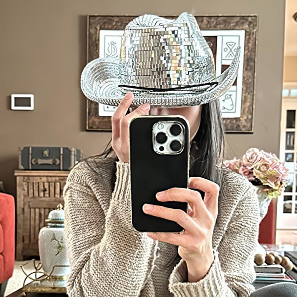 Disco Ball Cowboy Hat, Mirrored Ball Cowboy Hat, Kvinder Sparkly Glitter Space Hat Best