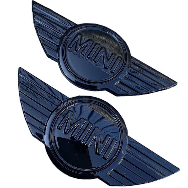2x Mini R50 R56 R57 R58 R59 Gloss Black Metal Bonnet/boot Badges
