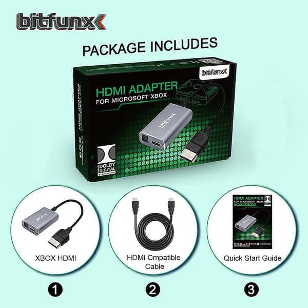 Bitfunx HDMI-sovitin XBOX Classic -retropelikonsoleille HD-kaapeli tukee 5.1 Dolby Digital -tilaääntä Adapter för Xbox
