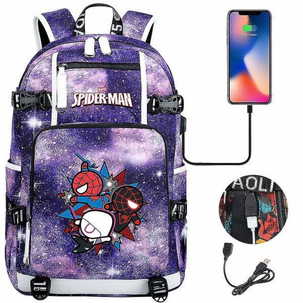 Spiderman Usb Skole Ryggsekk - Unisex Laptop Reiseveske For Tenåringer, Menn, Kvinner, Gutter, Jenter