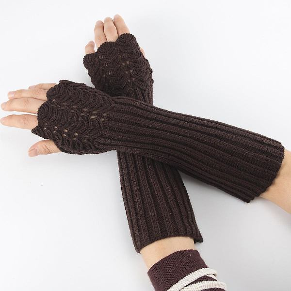 Höst och vinter stickade halvfingerhandskar fingerlösa handskar stickning ullhandskar skala varma herr- och damarmuff Coffee
