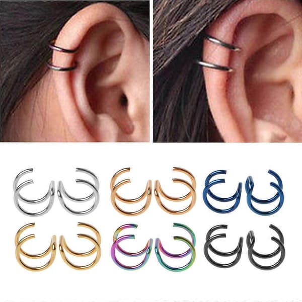 Titanium 2 Ringar Öronmuddar Clips On Helix Broskring Ingen Piercing Kroppssmycken Black