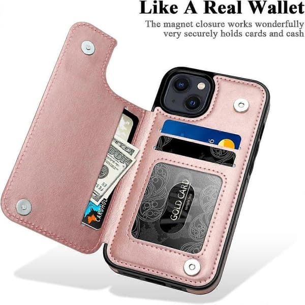 Blomstret Magnetisk Flip Tegnebogsetui til iPhone 15 med Kortholder [JUN]