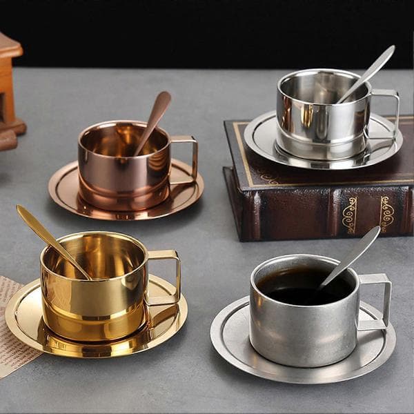 Kaffekrus i rustfrit stål sæt multifunktionelle varme kolde drikketumblere til udendørs campingture A Silver 3pcs 250ml