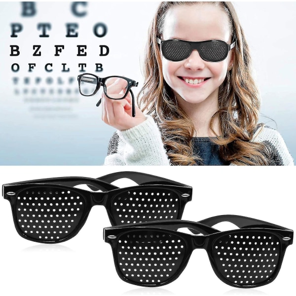 2-pak nålehulsbriller til forbedring af synet, sorte unisex-synsstyrkende nålehulsbriller
