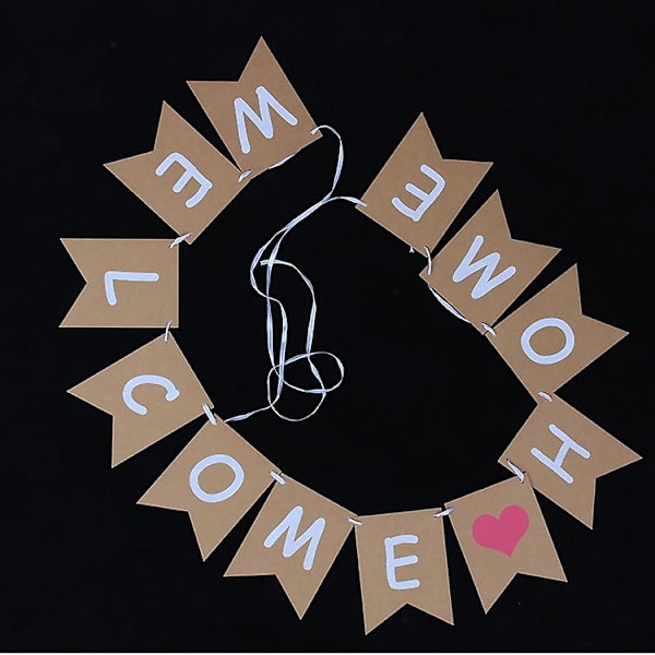 Velkommen hjem banner bunting, 3m rustik hessian bunting banner, Velkommen hjem dekoration familie fest banner