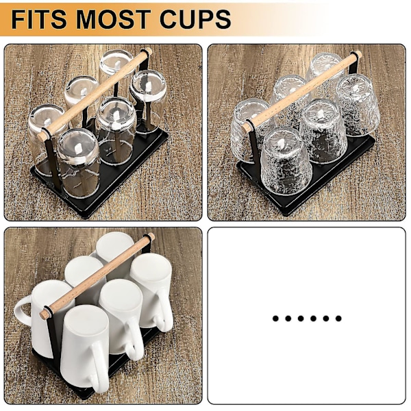 Flaskeholder til Sodastream, Stativ for 6 Flasker, Dryppstativ, Flasker, Metallisk Avrenningsstativ, Flasker, Koppbærer med Dryppbrett for Flasker og Kopper (svart)