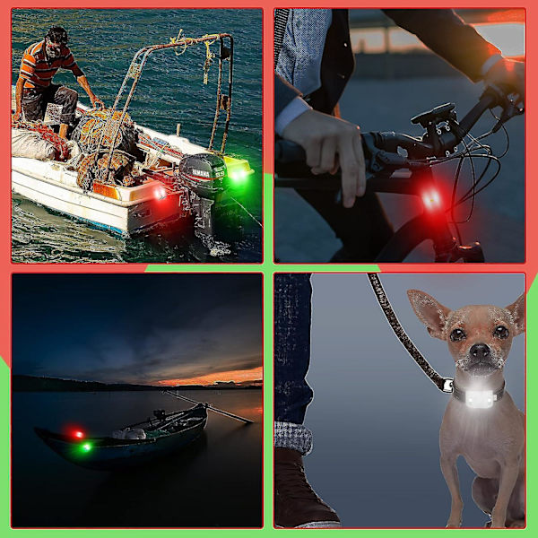 4 stk. Bådbue Lys LED Bådsnavigation Lys Med 5 stk. Knapcelsbatterier Til Båd Kajak Ponton Hovercraft Yacht Motorbåd Cykel Jagt Nat
