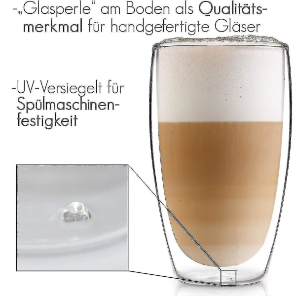 Design Latte Macchiato Glas (4 X 330ml) - Dobbeltlagsglas Fremstillet Af Borosilikatglas