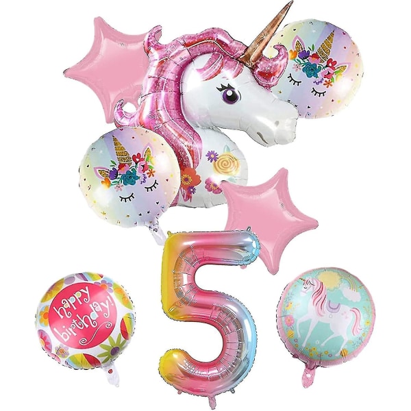 5 Unicorn ballonger, 40" Unicorn ballonger bursdagsfestdekorasjoner, folieballonger for 5 år gammel bursdagsfest