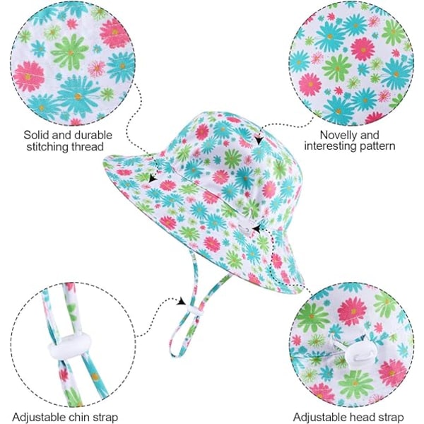 nisex Auringonhattu Lapsille, UPF50 Aurinkosuojalla Taitettava Kesäranta Aurinkolippis Säädettävällä Leukaremmi, Ikä 1-6 Vauvat Pojat Tytöt Lapset
