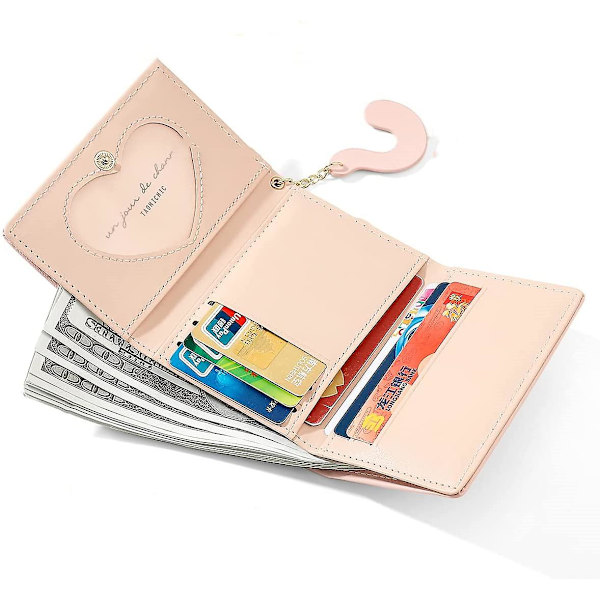 3D katt ansikte plånbok svans tri-fold plånbok id-kort med dragkedja ficka (rosa)