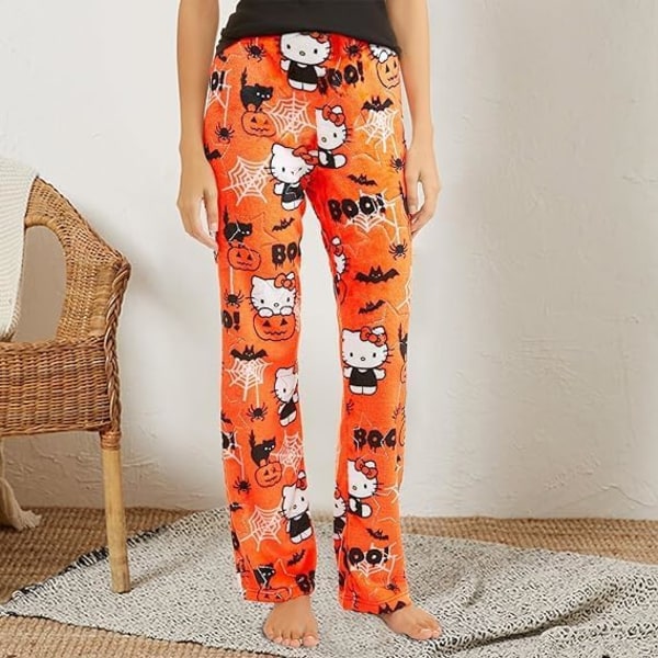 Søde Cartoon Pyjamabukser til Kvinder All Over Print Flannel Pyjamas Jul Halloween Varme Hjemmesøvn Graffiti Bukser Stil-2 XL