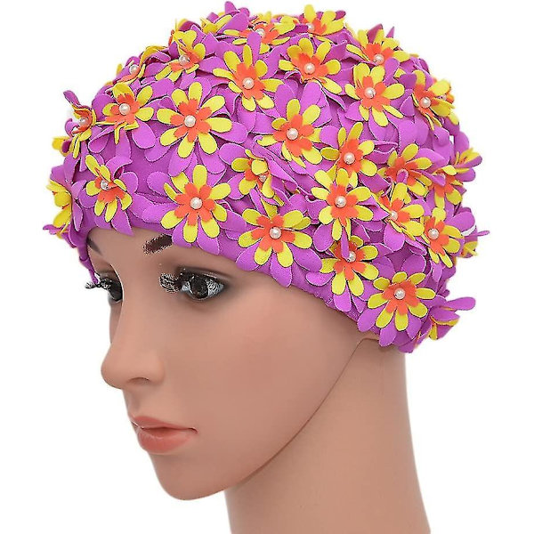 Svømmehætte Blomsterblad Retro Style Badehætter Til Kvinder