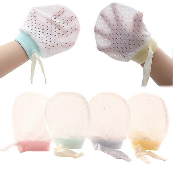 Bebispojke/Flicka No Scratch Silke Bomulls Vantar Mesh Andningsbara Snörda Vantar 4-pack (Ögla Vantar)