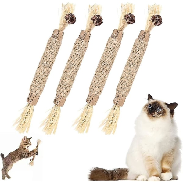 4 stk tyggepinner, naturlig kattetyggleke, kattemynteleke for katter, kattepinner, kattetennep, rengjøring av kattetenner, kattunger og stressfrigjøring