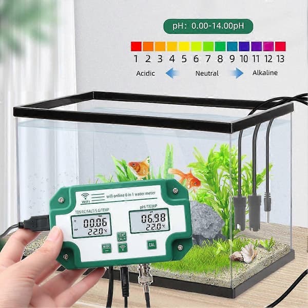 6 i 1 vandkvalitetstester Tuya WiFi Multi-Parameter vandkvalitetsmonitor Digital PH/Total opløste faste stoffer/EC/S.G/Salt/Temp måler til akvarium Aqua