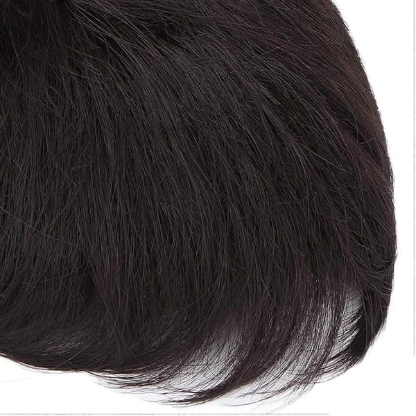 Toupee til mænd, tynde sorte lige korte herrehårstykker fine realistiske bløde