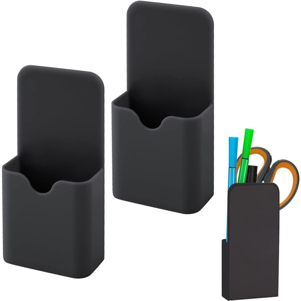 2st magnetiska pennmärkehållare, S-storlek Magnetisk penna pennhållare Organizer Hemmakontor (svart)