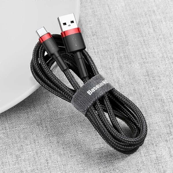Slidstærkt fleksibelt kabel USB-C QC3.0 3A 1M sort og rød