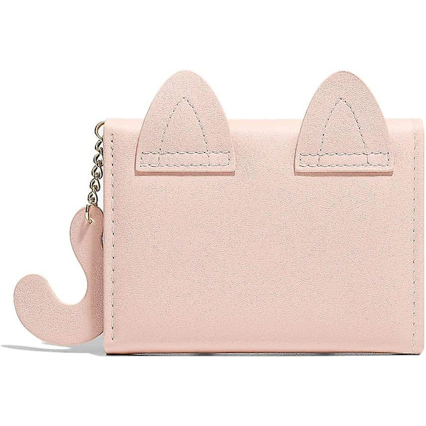 3D katt ansikte plånbok svans tri-fold plånbok id-kort med dragkedja ficka (rosa)