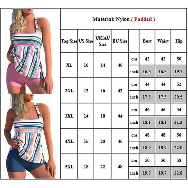 Womens Padded Swimwear Swimdress Boyshorts Tankini Set Swimsuit Beachwear Plus Size Blue 5XL