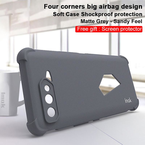 Imak Matte -sarjan turvatyynyvahvistetut kulmat Tpu- phone case näytönsuojalla Asus Rog -puhelimelle 5/5s Matte Grey