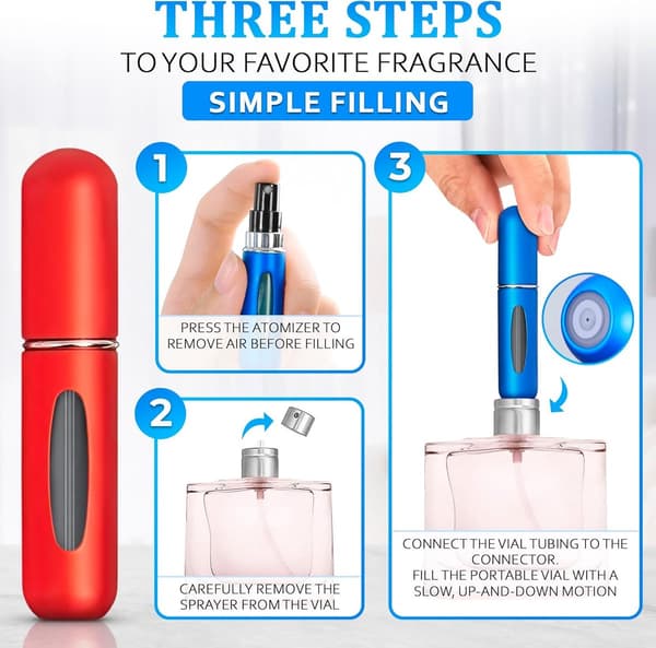 6-pakning med parfymeflasker - 5 ml - påfyllbare mini reise-parfymeflasker - tomme flasker