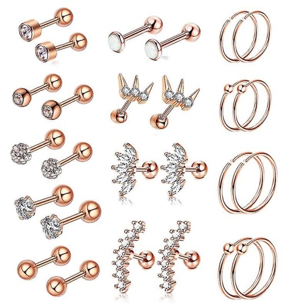 13 par 16 g örhängen 8 mm 6 mm Tragus skivstång rose gold