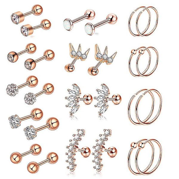 13 par 16g örhängen 8mm 6mm Tragus Barbell rose gold