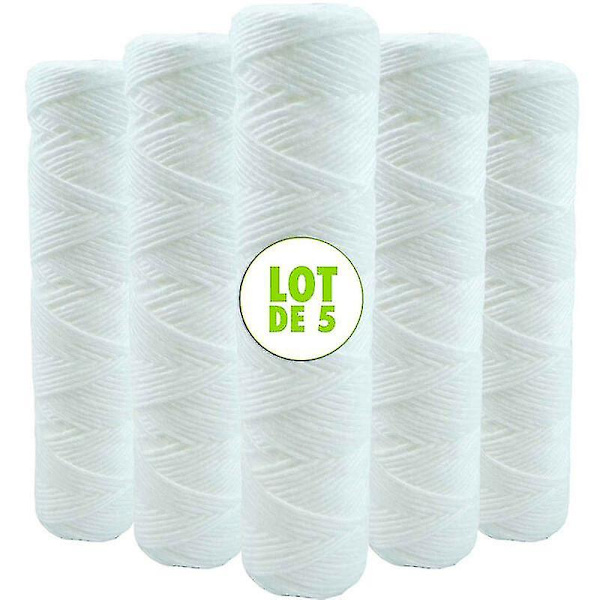 Set med 5 spiralformade vattenfilterpatroner Anti-sediment 9 tum 3/4 - 5 mikron Kompatibel med 10 tums filter Tillverkad i Frankrike-kryc