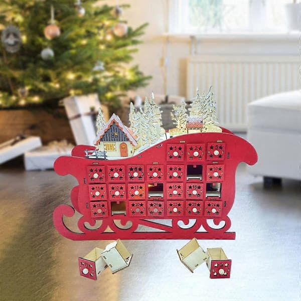 Julekalender med 24 skuffer, julehjem nedtælling til jul, rød