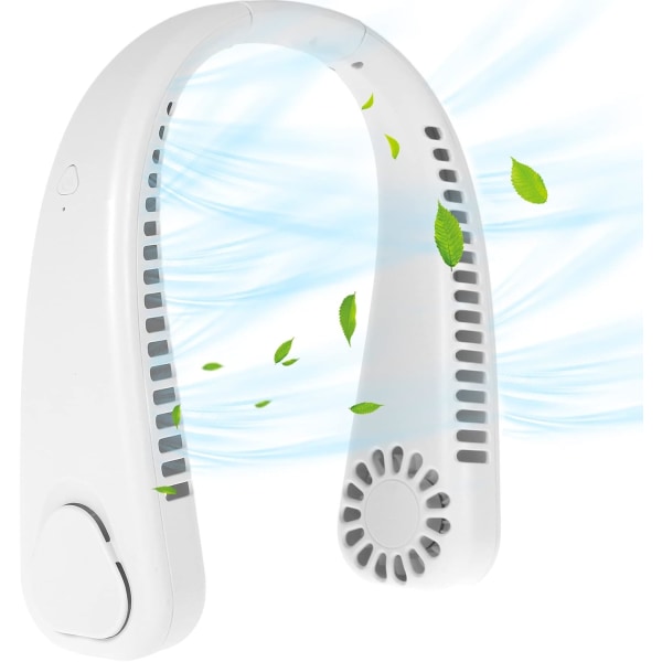 Halsventilator håndfri 360 airflow køleventilator 3 vindhastigheder 1200mAh USB genopladelig bladløs til hjemmekontor udendørs sport (hvid)