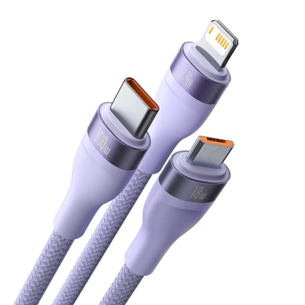 BASEUS 1,2 m 100W 3in1 USB-C/Lightning/MicroUSB Lila size 109
