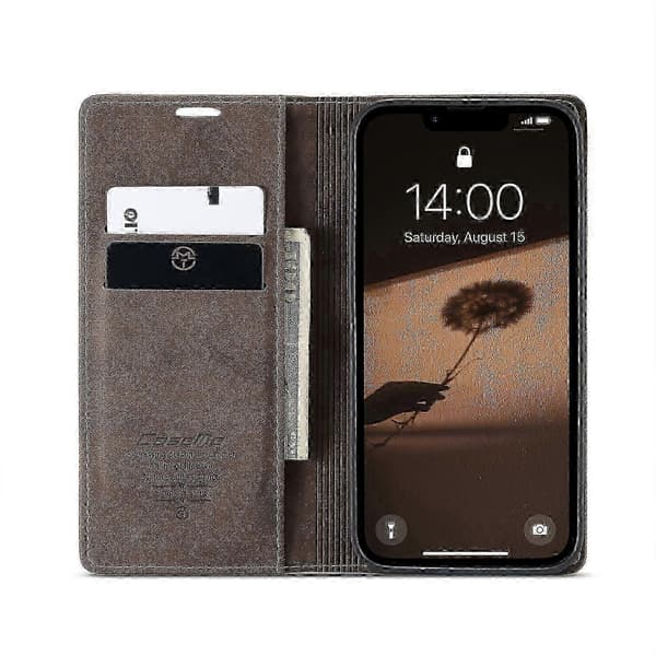 För iPhone 16e Plånboksfodral CASEME 013 Series PU Läder Telefonfodral Stativ BZSM Coffee