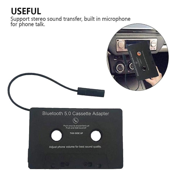 Universal Kassett Bluetooth 5.0 Adapter Converter Bil Tape For Aux Stereo Musikk Adapter Kassett Black