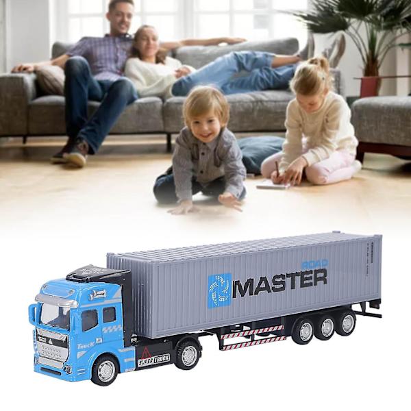 Containerlastbil leksaksmodell Pull Back avtagbar realistisk stor legering färgglad express transportbil blå
