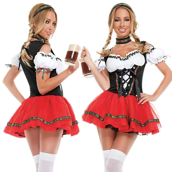 Ölserveringsdräkt Kvinnor Oktoberfest Dirndl Klänning Vuxen Halloween Festkläder M